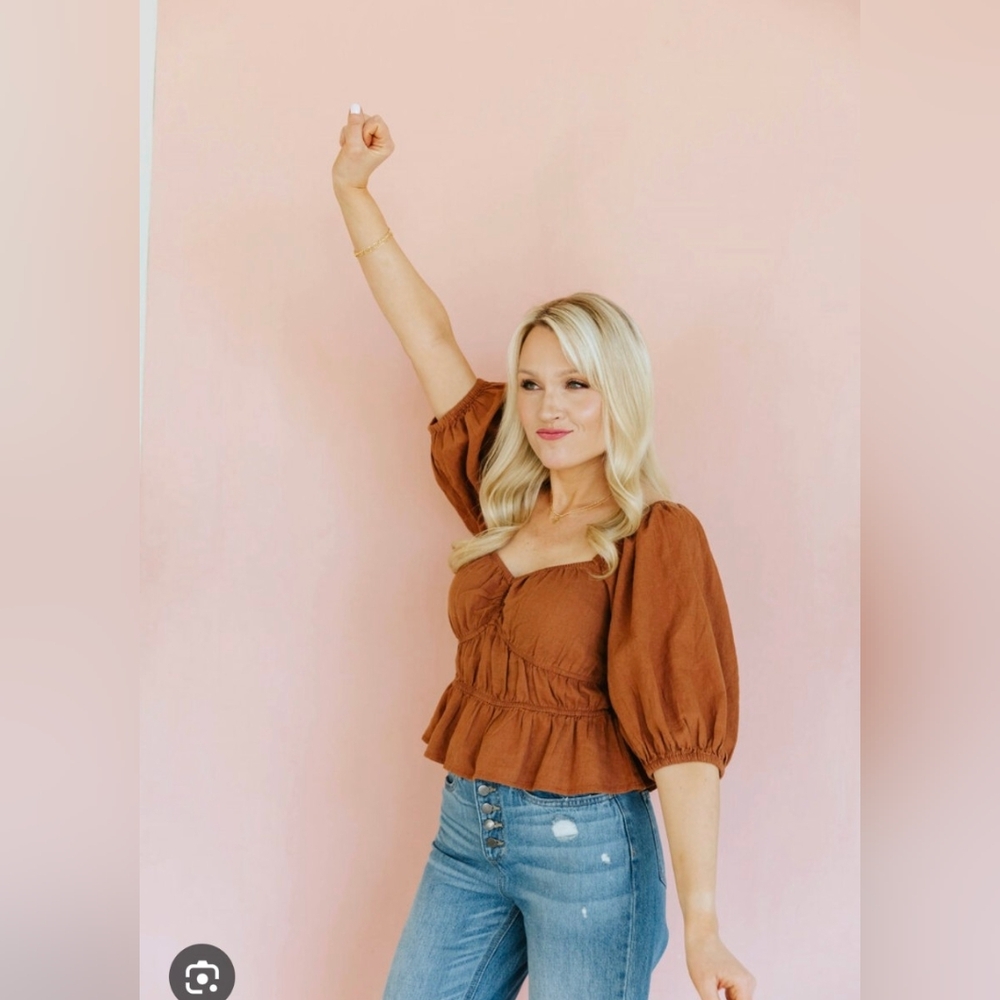NWT A New Day Linen Blend Terracotta Peasant Top